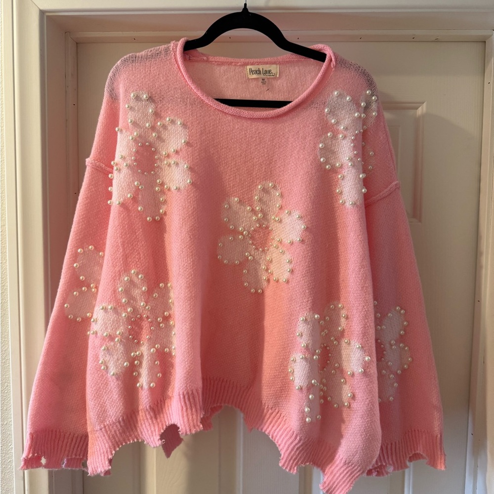 Pink Clove Blush Sweater with Pearl Flower Details